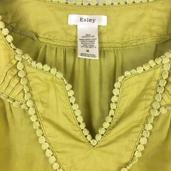 Esley 100% Cotton Embroidered Green Blouse Sz M - Picture 4 of 5